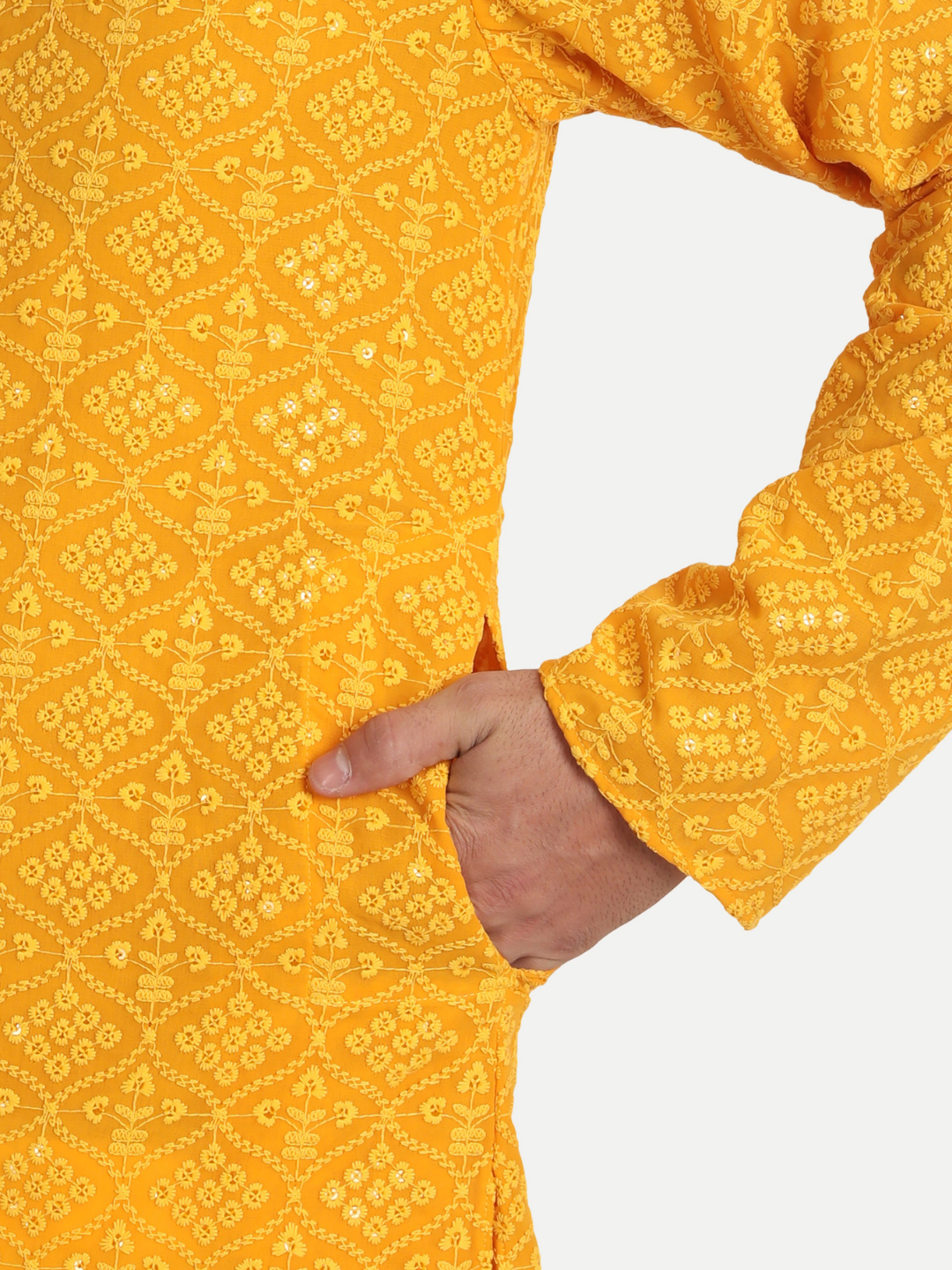 Chrome Yellow Sequin Embroidered Georgette Kurta