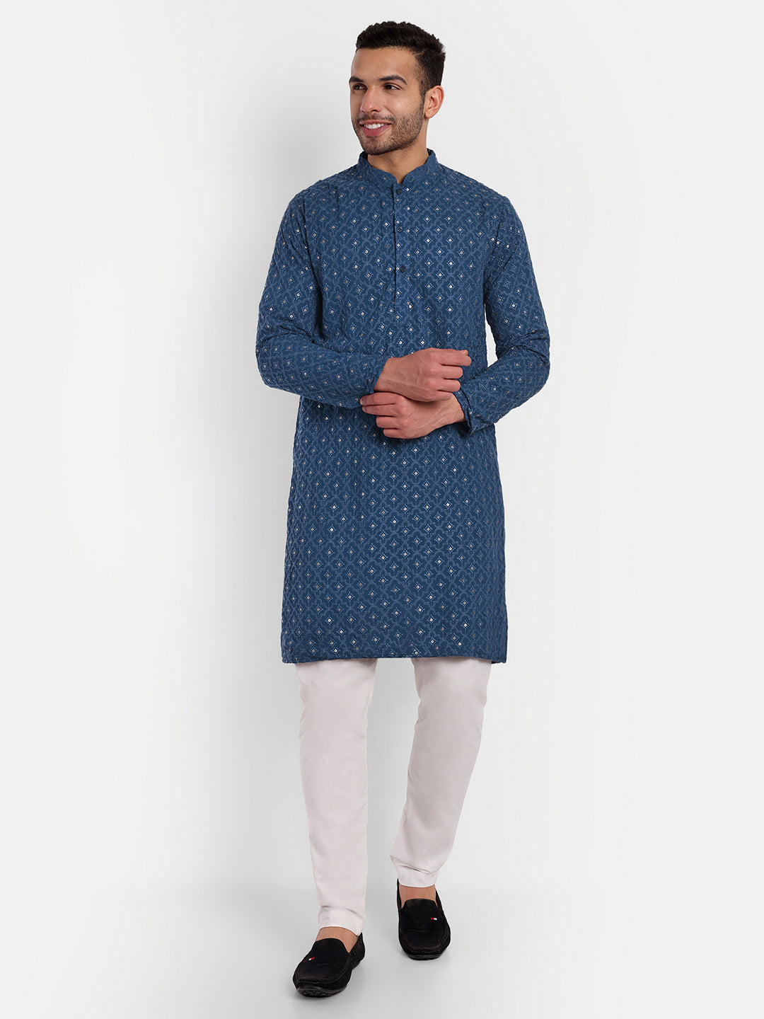 Deep Blue Twilight Pattern Embroidery Georgette Kurta