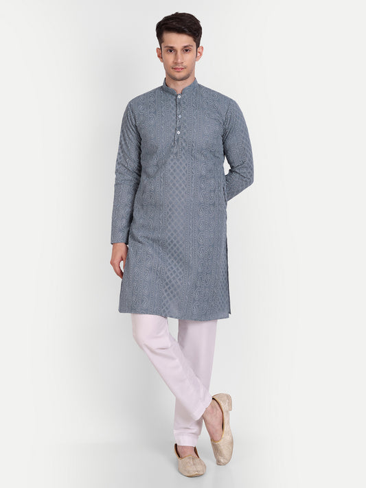 Grey Chikankari Embroidery Kurta