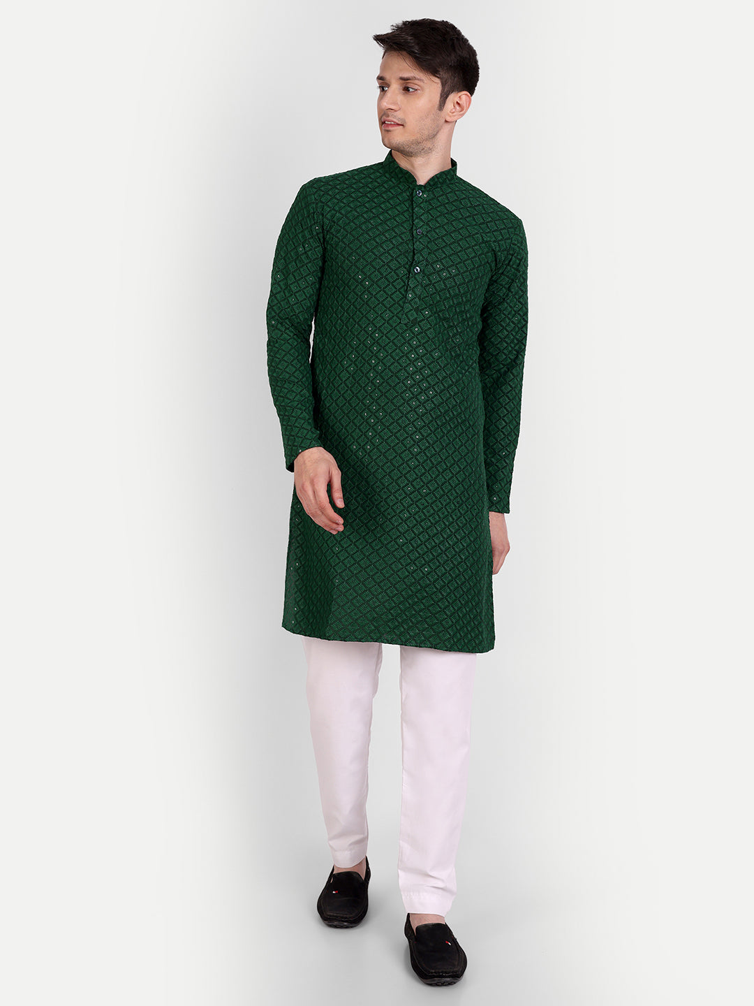 Bottle Green Sequin Embroidered Kurta