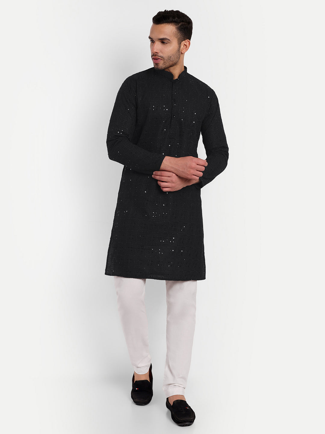 Black Geometric Pattern Embroidered Georgette Kurta