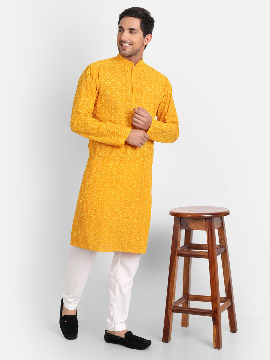 Chrome Yellow Sequin Embroidered Georgette Kurta