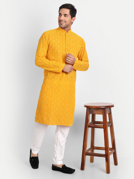 Chrome Yellow Sequin Embroidered Georgette Kurta