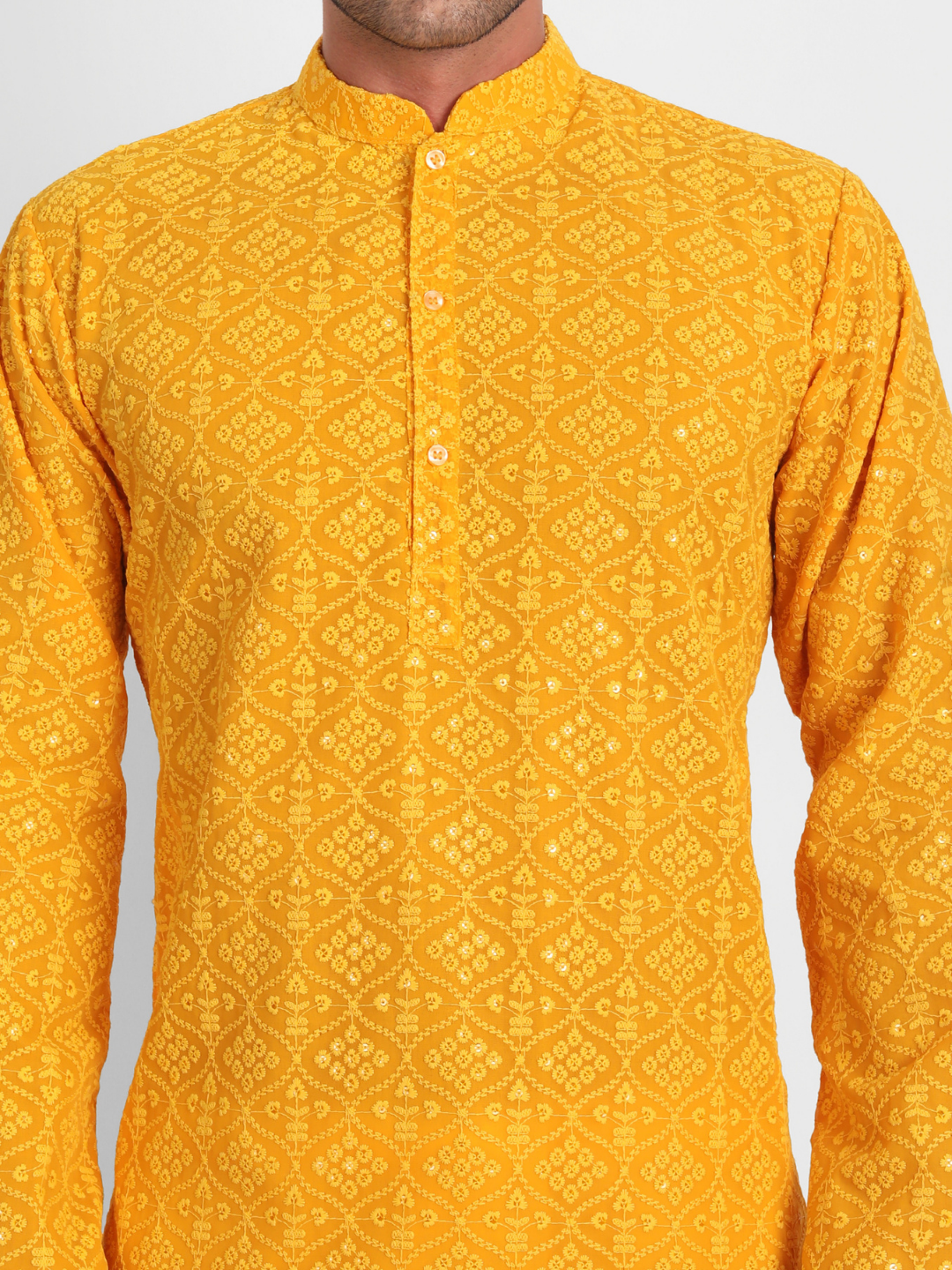 Chrome Yellow Sequin Embroidered Georgette Kurta