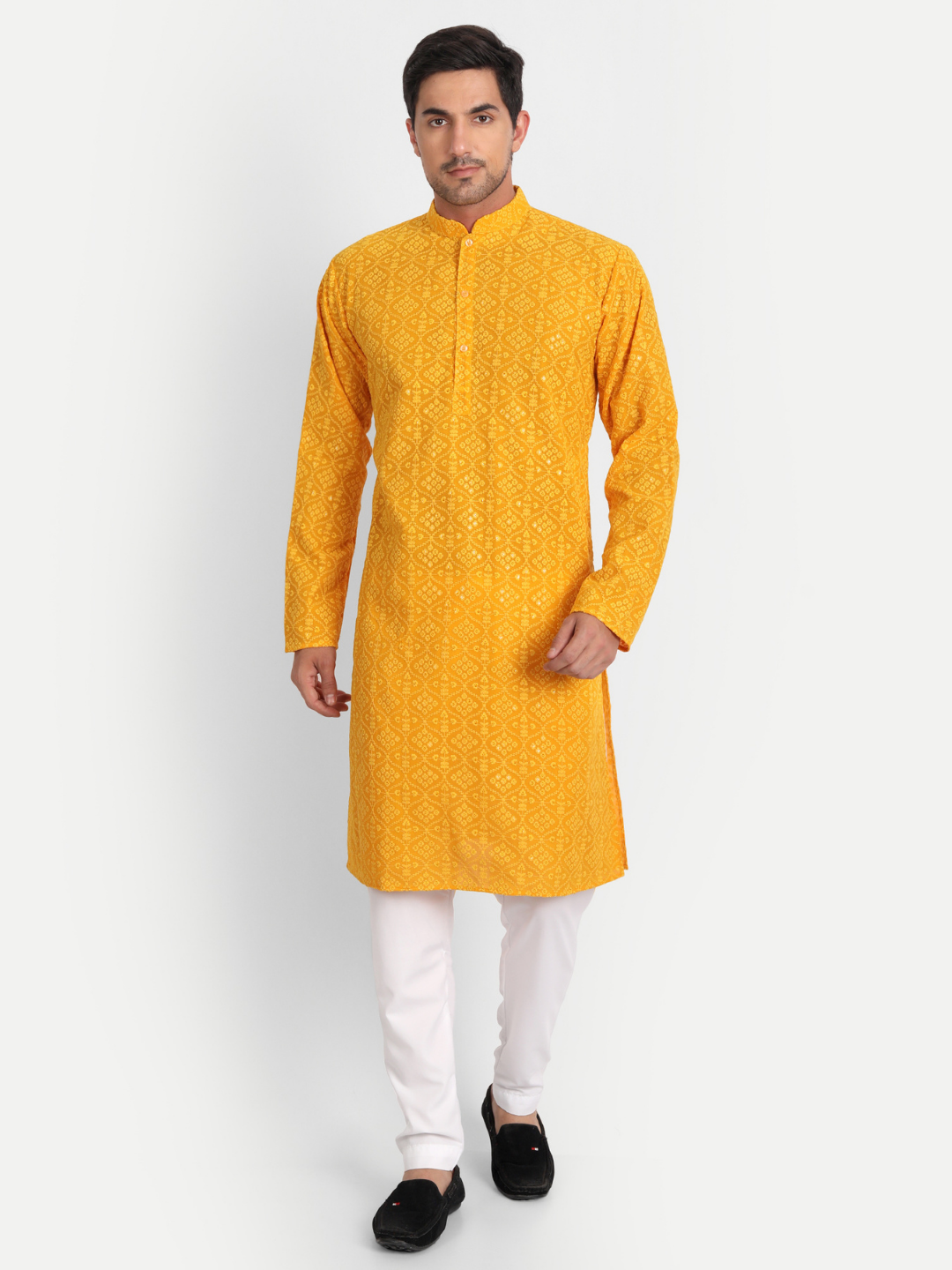 Chrome Yellow Sequin Embroidered Georgette Kurta