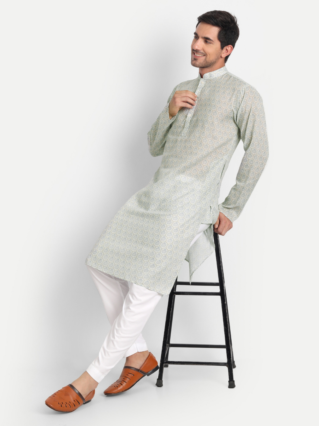 Beige Mughal Floral Printed Kurta