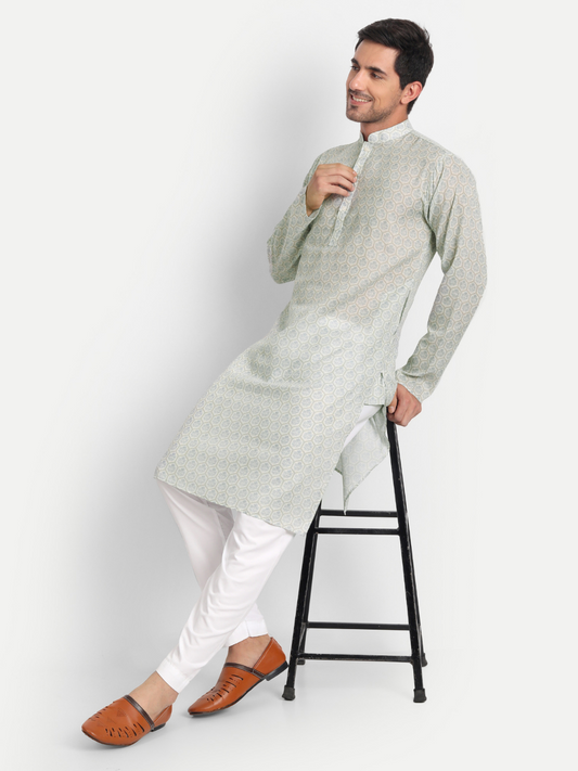 Beige Mughal Floral Printed Kurta