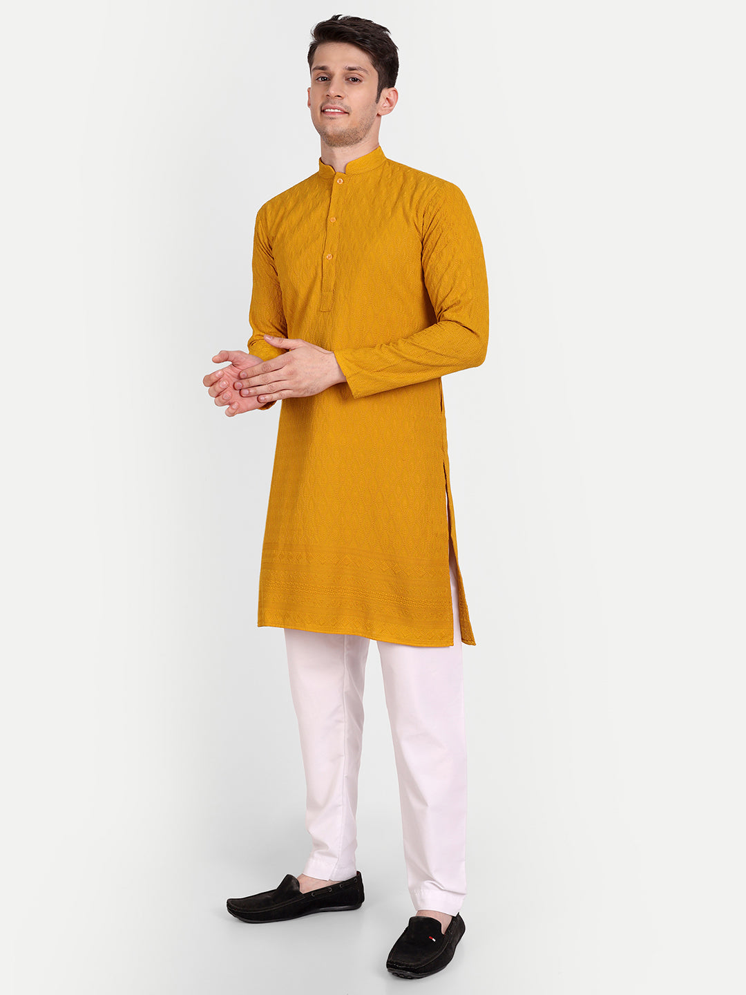 Mustard Yellow Color Rayon Embroidered Kurta