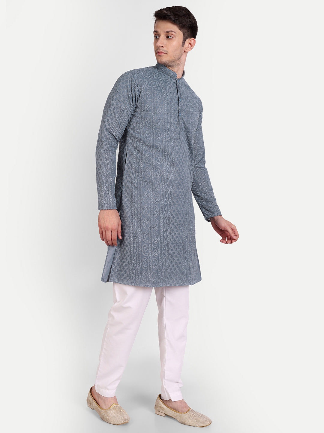 Grey Chikankari Embroidery Kurta