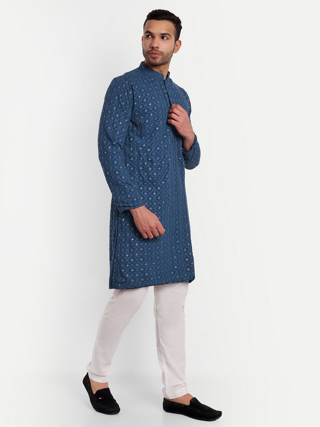 Deep Blue Twilight Pattern Embroidery Georgette Kurta