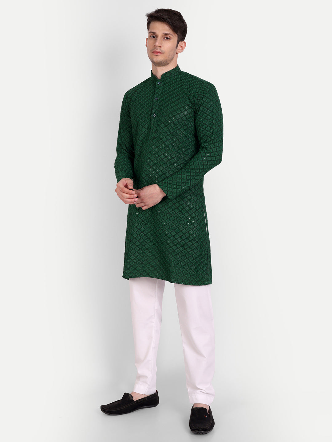 Bottle Green Sequin Embroidered Kurta