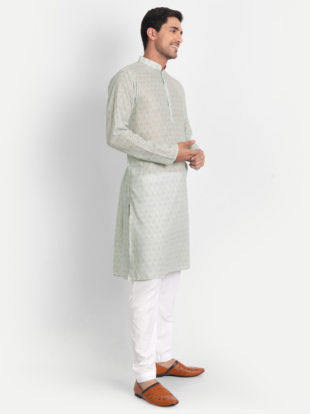 Beige Mughal Floral Printed Kurta