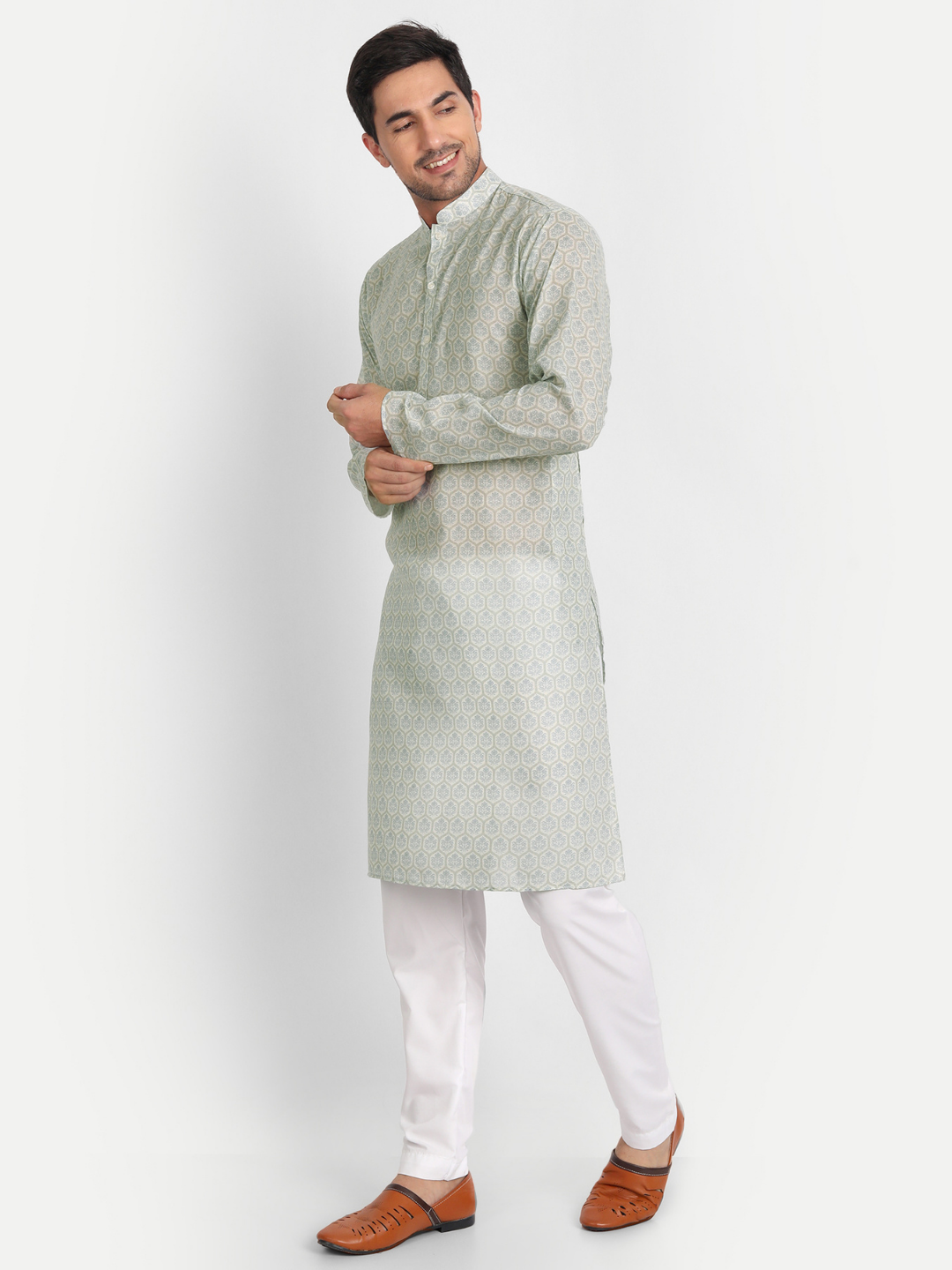 Beige Mughal Floral Printed Kurta