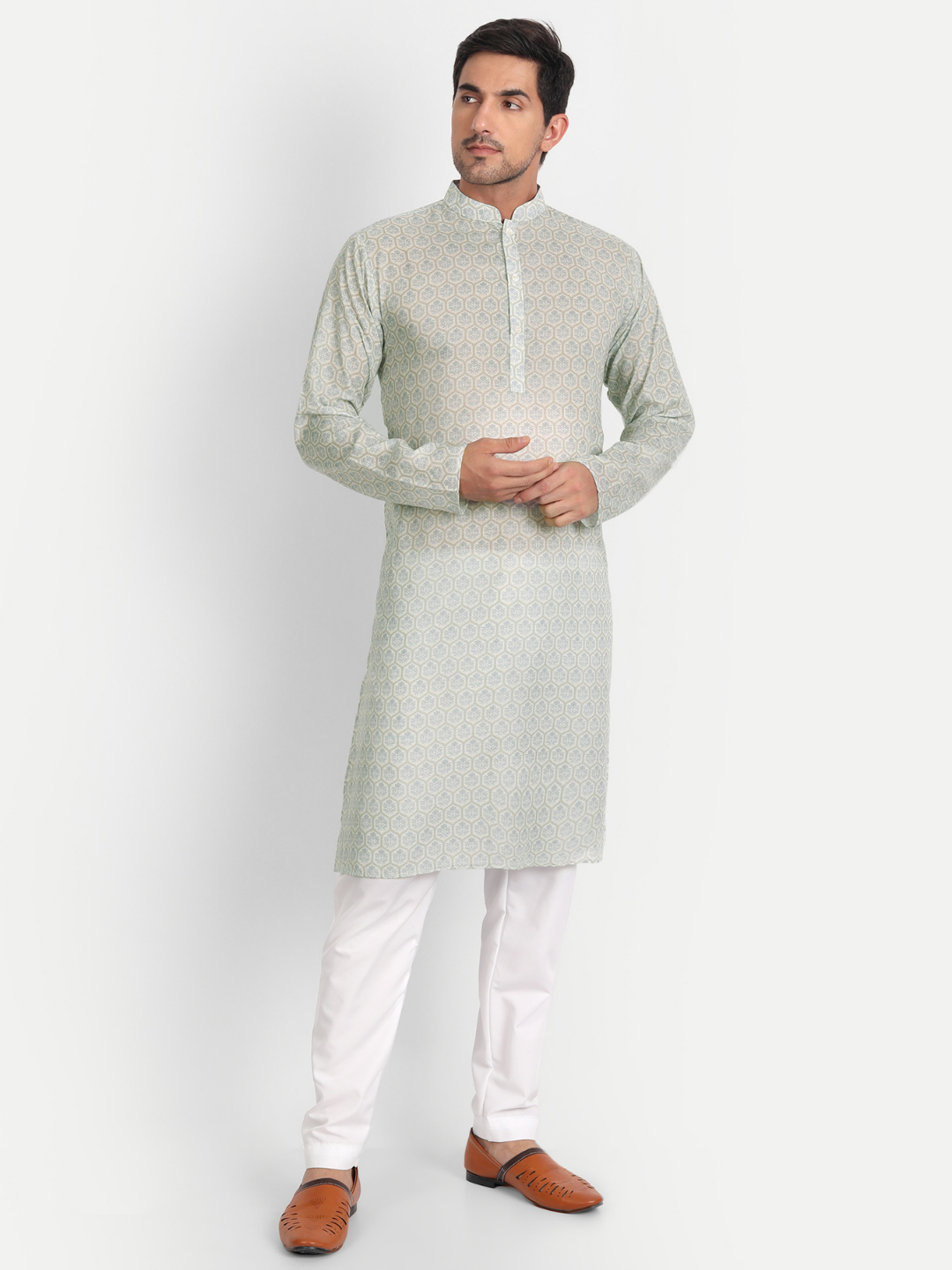 Beige Mughal Floral Printed Kurta