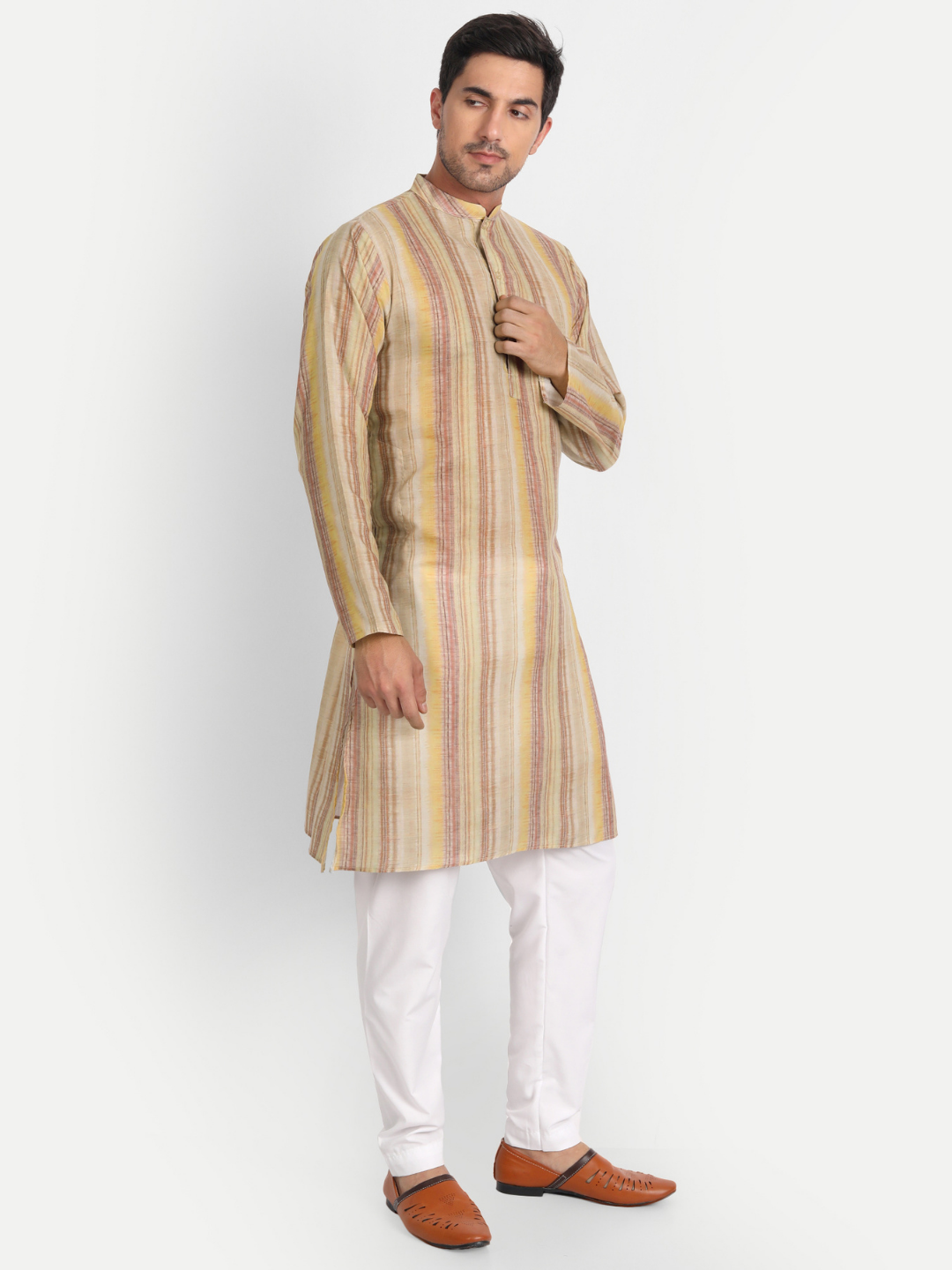 Brush Paint Stripes Light Yellow Printed Kurta