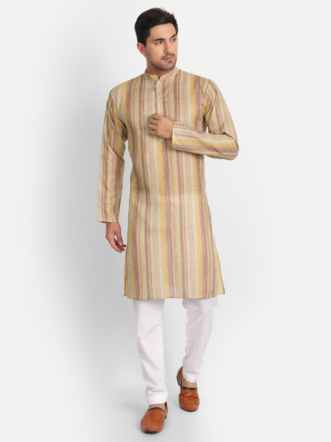 Brush Paint Stripes Light Yellow Printed Kurta