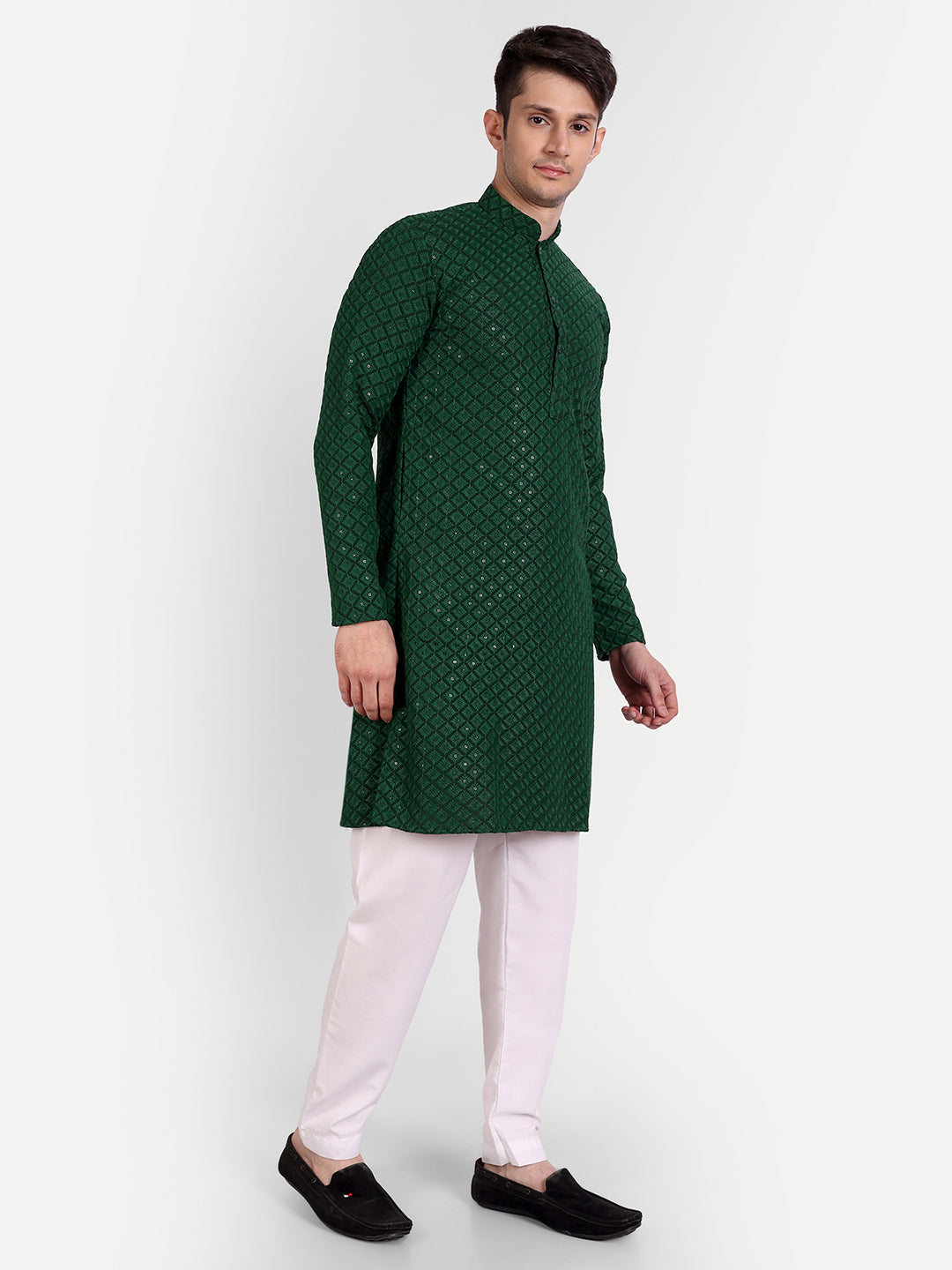 Bottle Green Sequin Embroidered Kurta