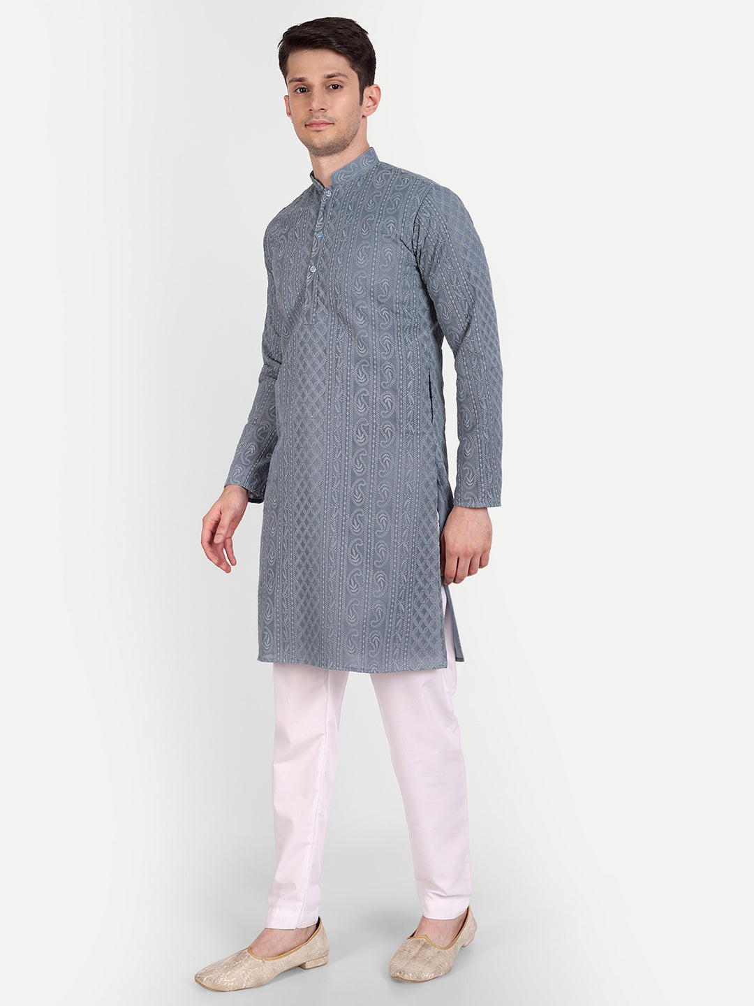 Grey Chikankari Embroidery Kurta