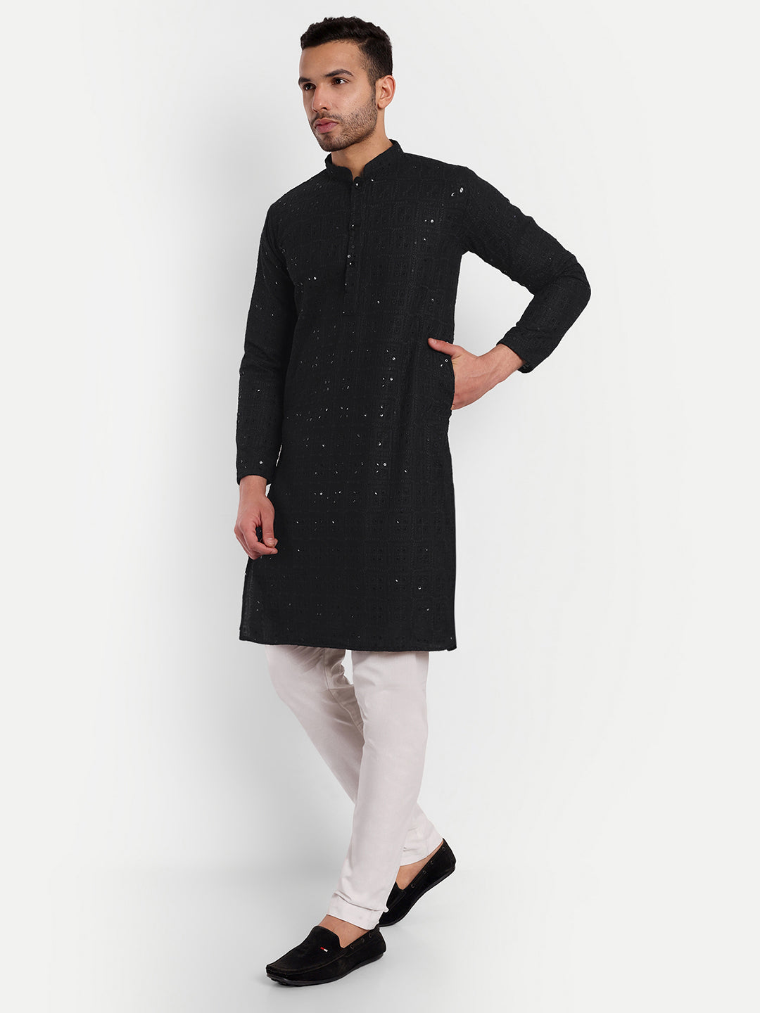 Black Geometric Pattern Embroidered Georgette Kurta