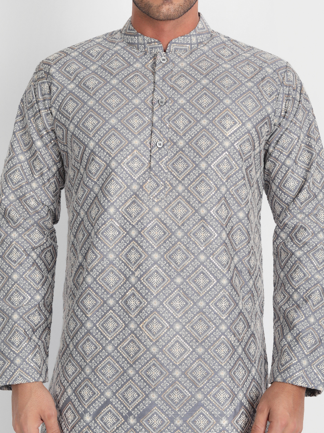 Grey Intricately Sequin Embroidered Silk Blend Kurta