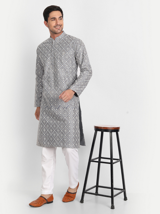 Grey Intricately Sequin Embroidered Silk Blend Kurta