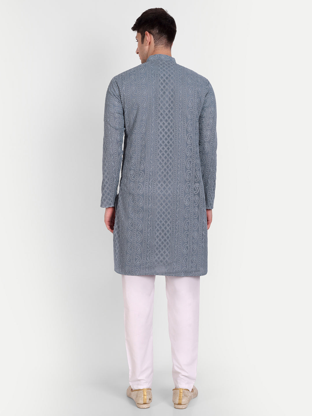 Grey Chikankari Embroidery Kurta