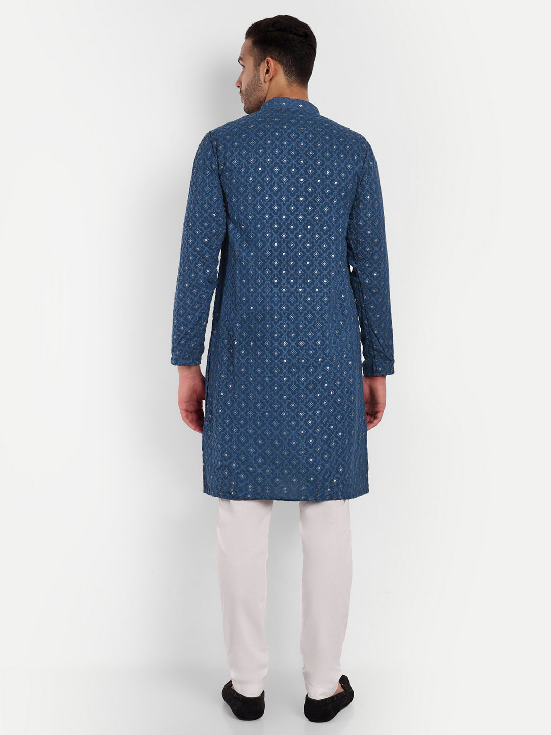 Deep Blue Twilight Pattern Embroidery Georgette Kurta