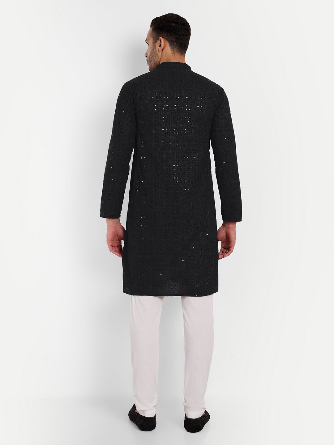 Black Geometric Pattern Embroidered Georgette Kurta