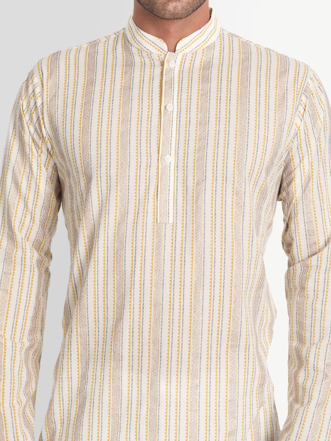 Mustard and Glitter Stripes Off-white Cotton Kurta