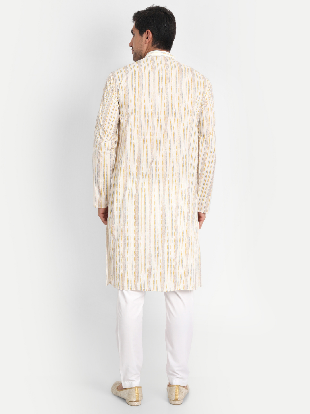 Mustard and Glitter Stripes Off-white Cotton Kurta