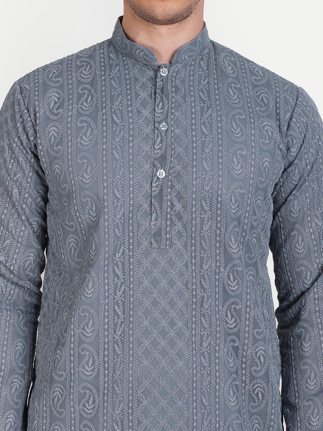 Grey Chikankari Embroidery Kurta