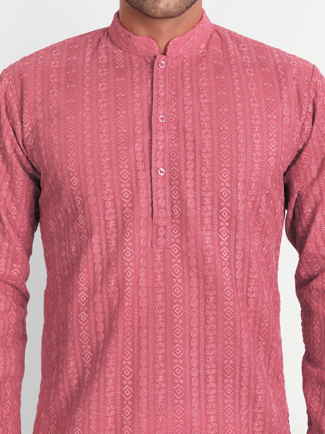 Salmon Red Chikankari Embroidered Georgette Kurta