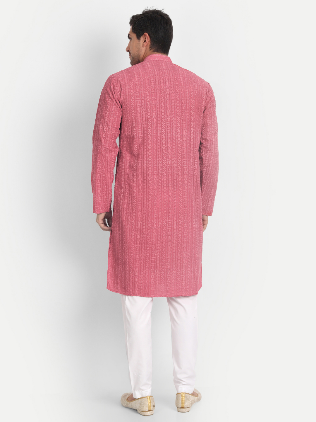 Salmon Red Chikankari Embroidered Georgette Kurta