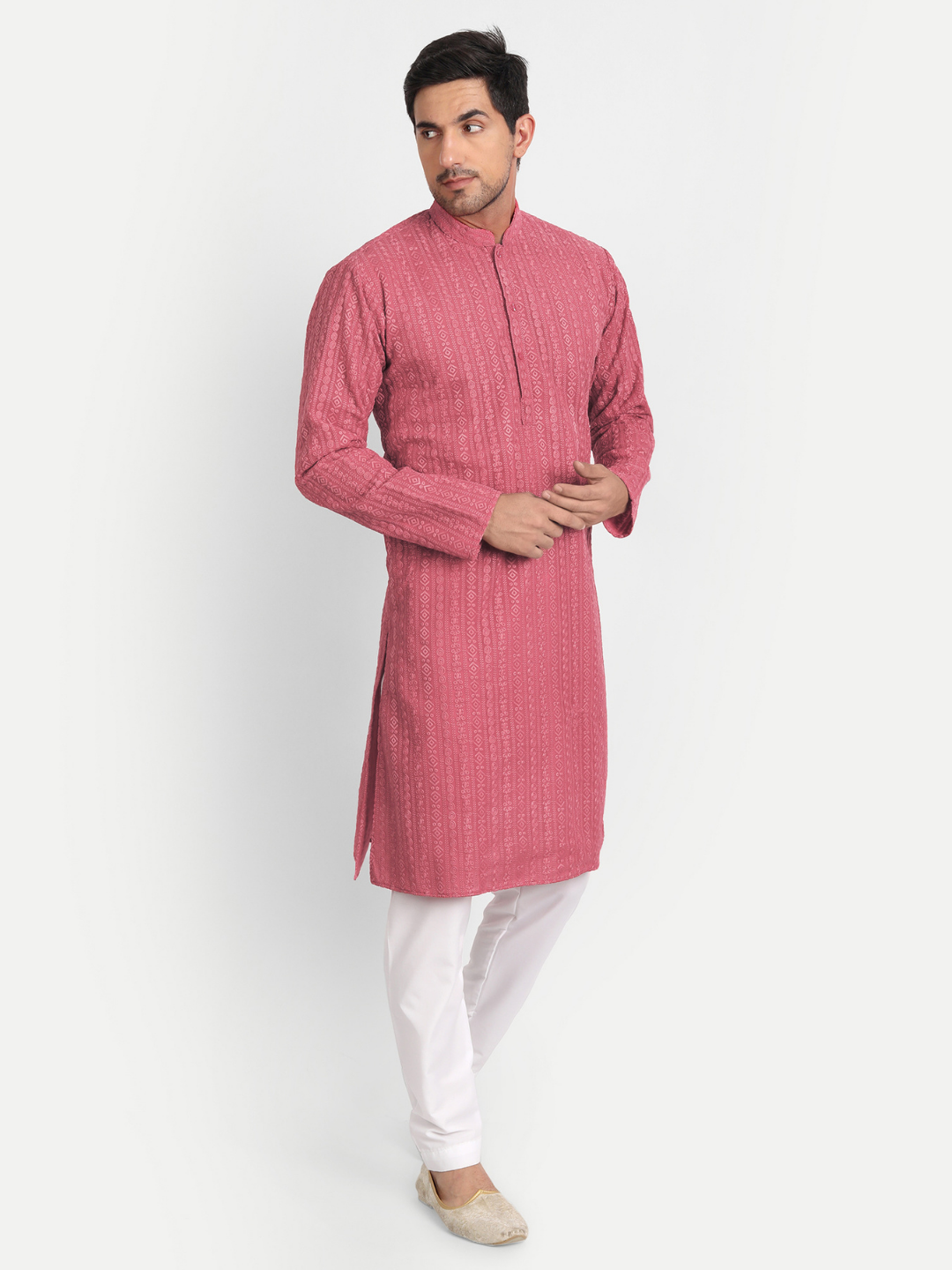 Salmon Red Chikankari Embroidered Georgette Kurta