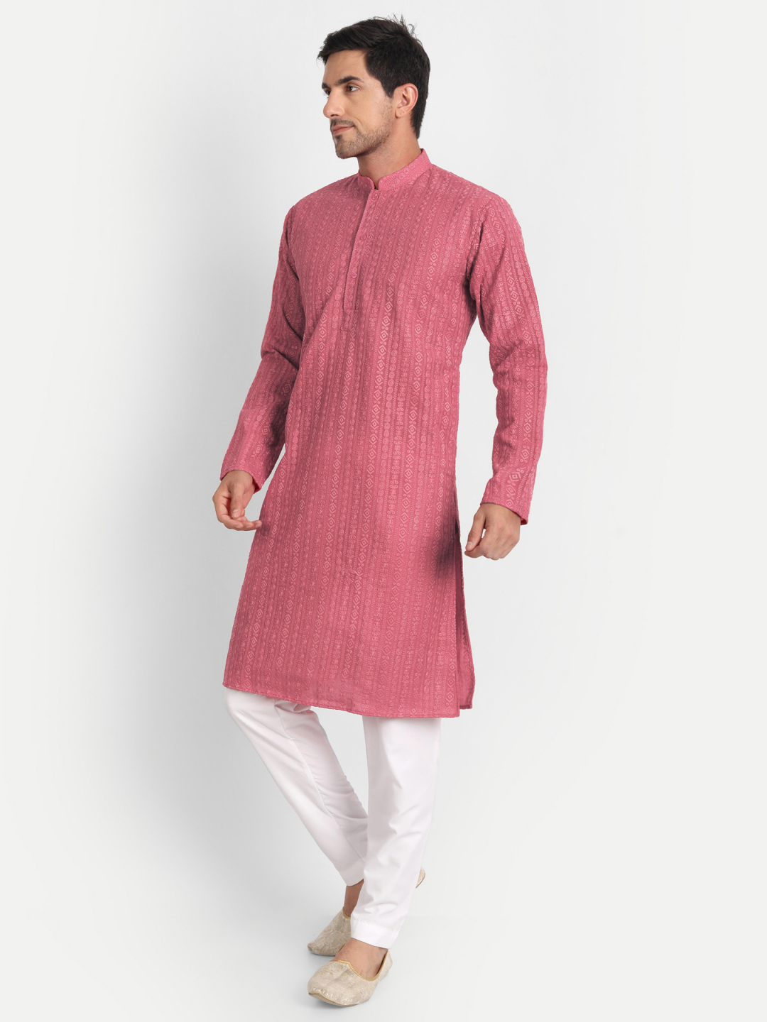 Salmon Red Chikankari Embroidered Georgette Kurta