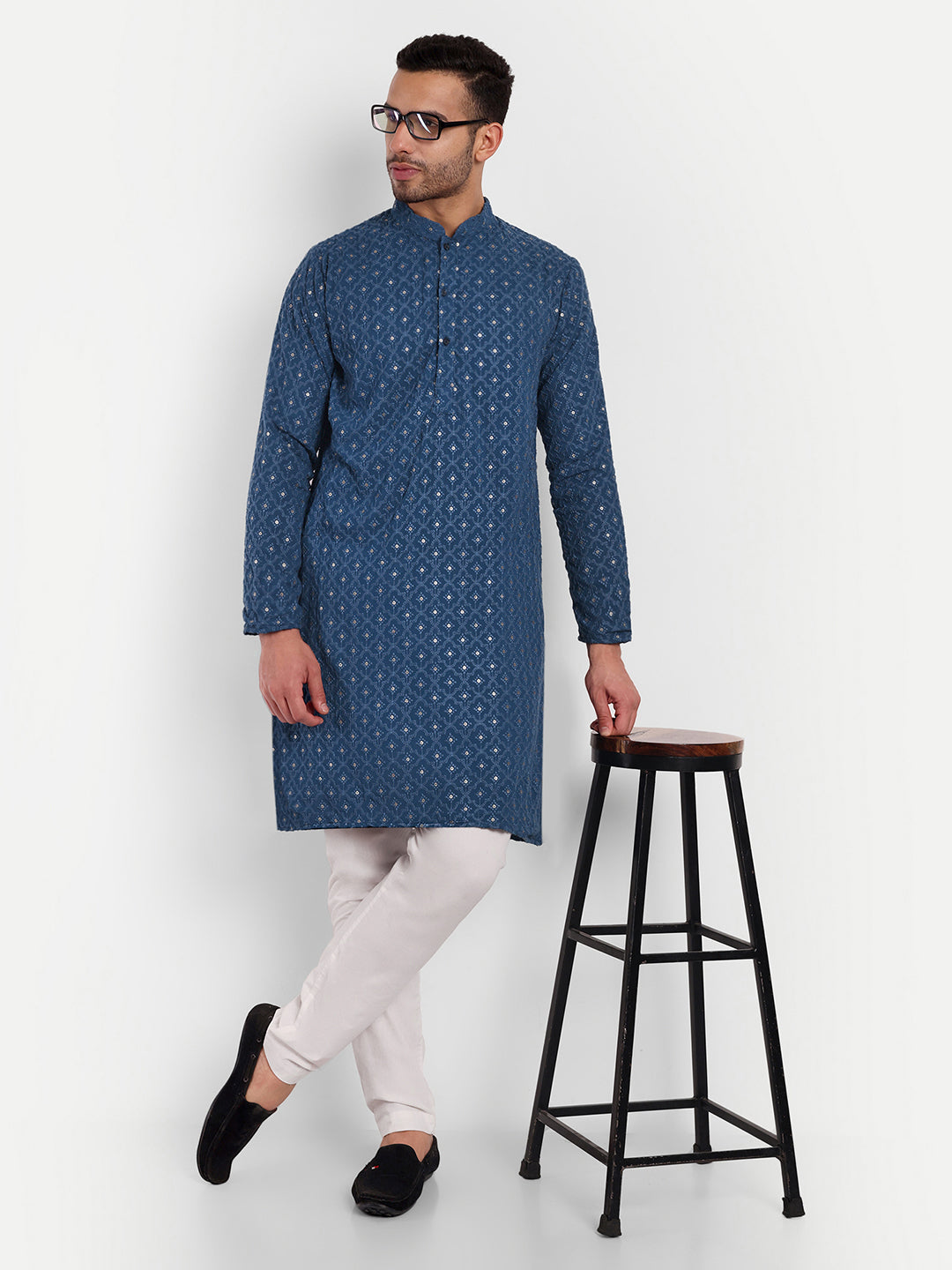 Deep Blue Twilight Pattern Embroidery Georgette Kurta