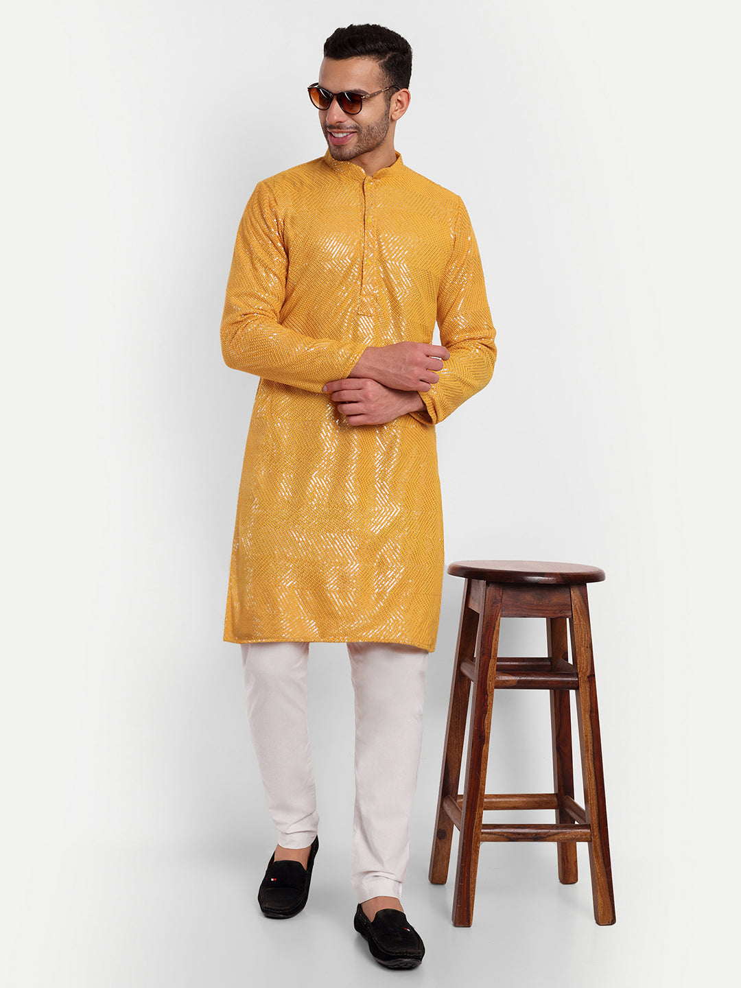 Deep Yellow Haldi Edit Densely Embroidered Sequin Kurta