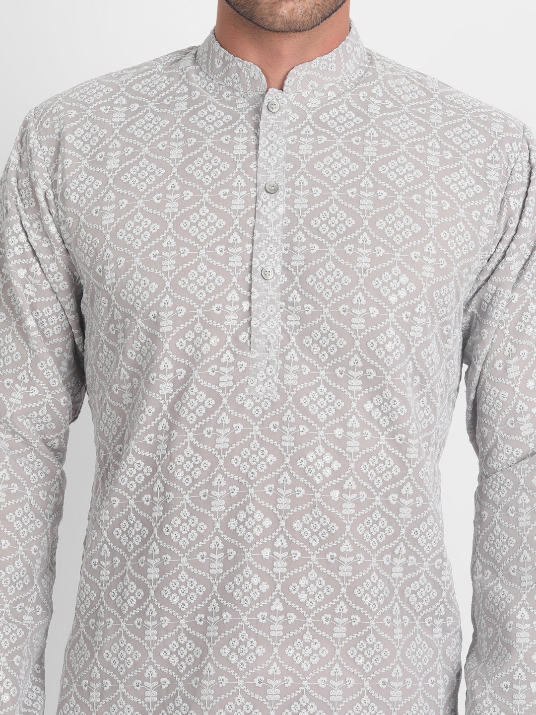 Light Grey Embroidered Georgette Kurta