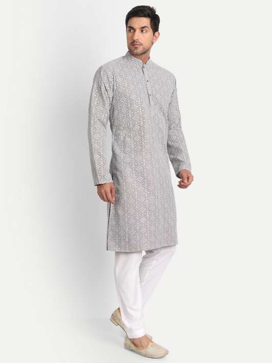 Light Grey Embroidered Georgette Kurta