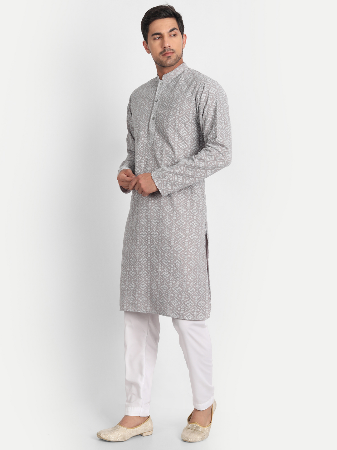 Light Grey Embroidered Georgette Kurta