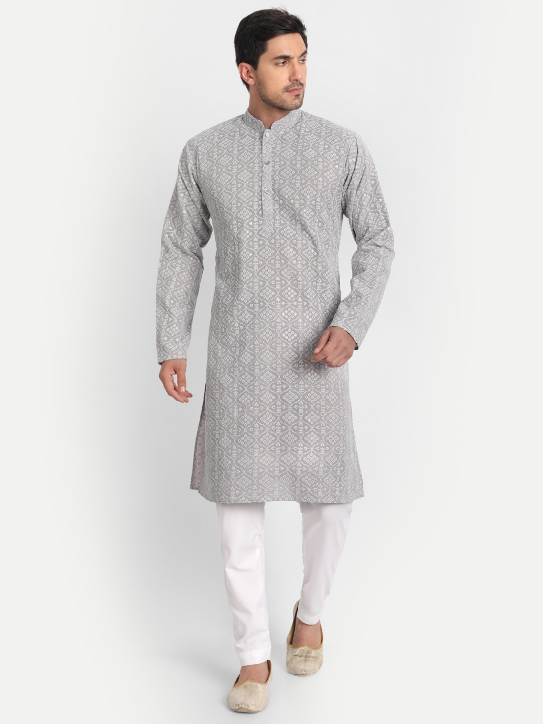 Light Grey Embroidered Georgette Kurta